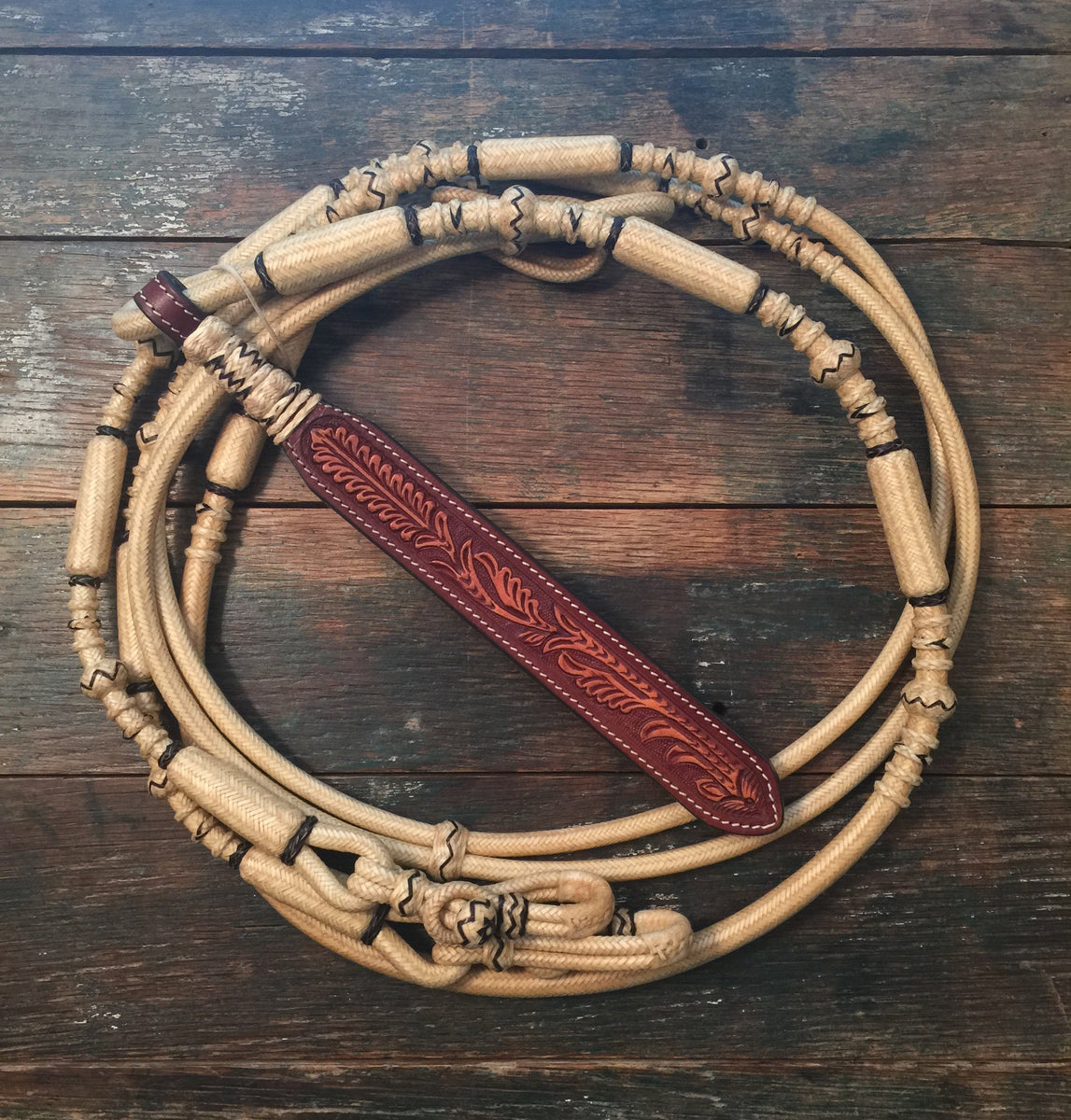 Showman Black Braided Rawhide Romal Reins – Tooled Leather Popper, Silver Accents
