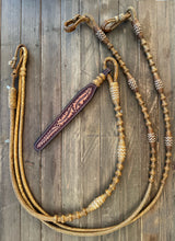 Load image into Gallery viewer, Romal Reins 30 plait 110” GM Pattern light rust brown x-tra long. SALE!