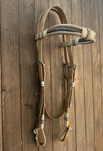 Load image into Gallery viewer, Deluxe Triple Browband Rawhide Headstall w/ Throat Latch Buckle Adjustment C42b