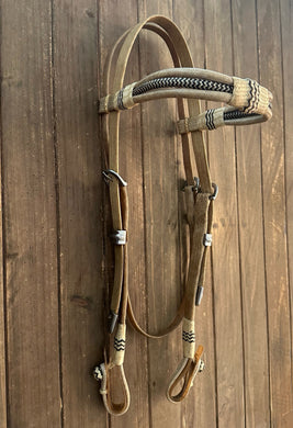 Deluxe Triple Browband Rawhide Headstall w/ Throat Latch Buckle Adjustment C42b