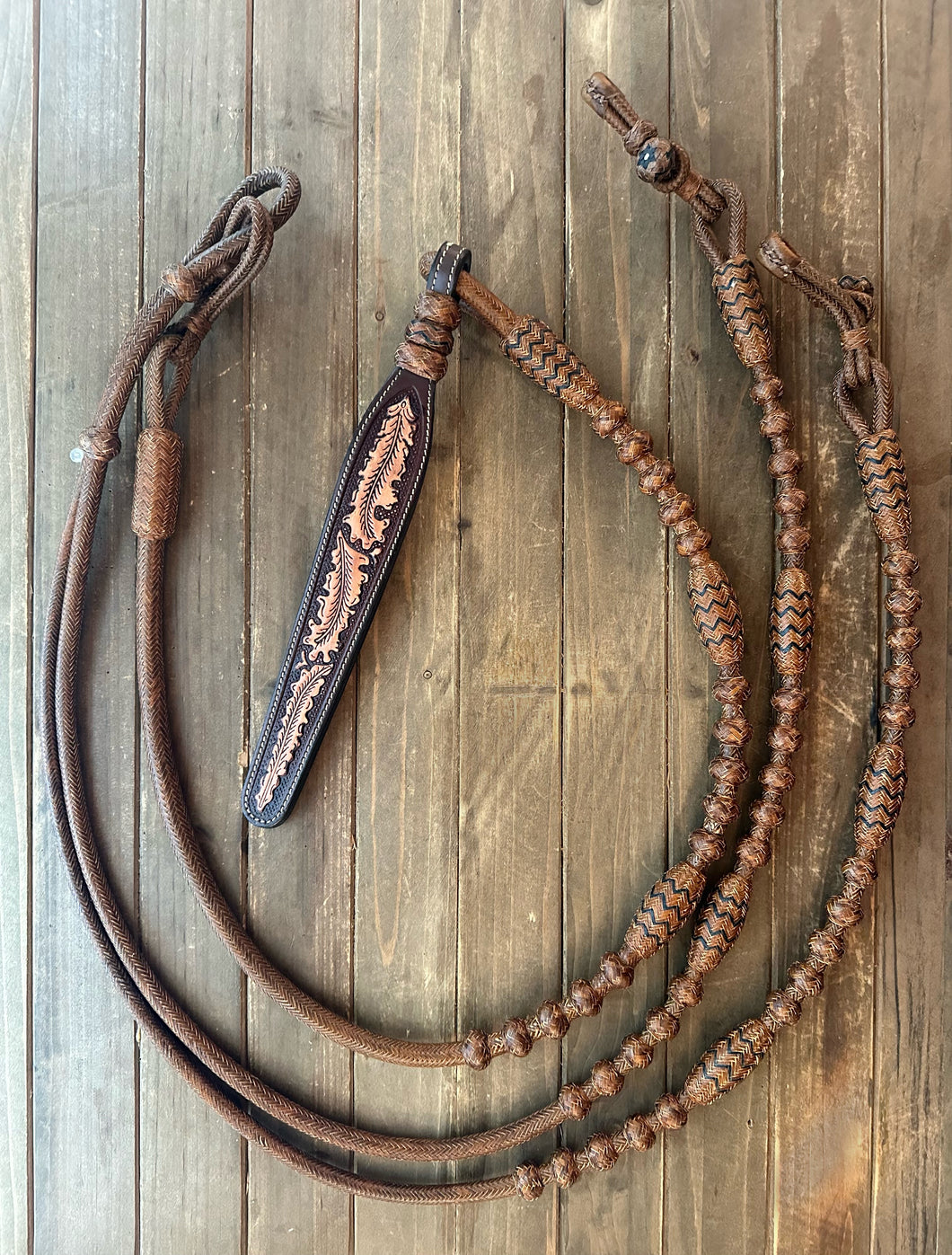 Romal Reins 30 plait GM Pattern Rich Carmel w/Black Accents NEW! MC30c