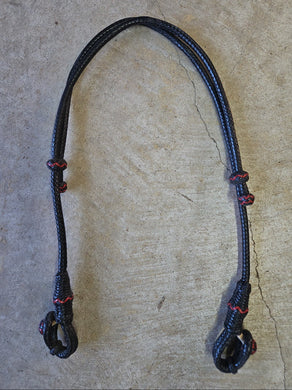 16 Plait Rawhide Bosal Hanger Black with Red Accents Friction Slide Adjustment