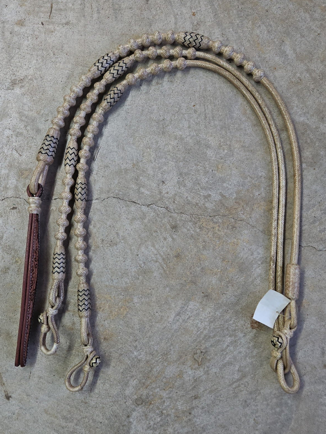 Romal Reins 28 plait Ortega Style Natural with Black Accents