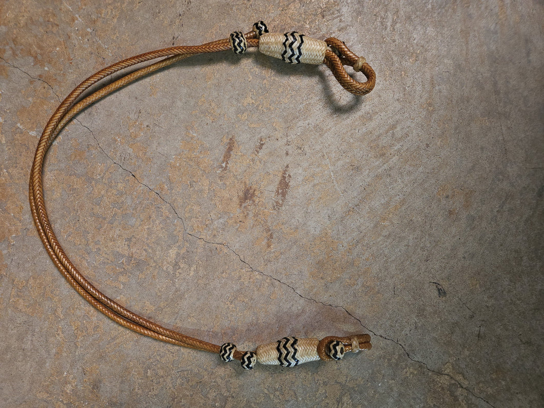 28 Plait Bosal Hanger Rawhide Rust Color with Natural buttons and black accents