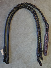 Load image into Gallery viewer, Romal Reins 30 Plait GM Pattern Dark Brown Reins with Black Accents