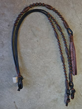 Load image into Gallery viewer, Romal Reins 30 Plait GM Pattern Black Reins with Caramel Buttons and Black Accents