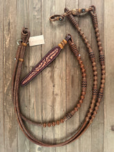 Load image into Gallery viewer, Romal Reins 16 Plait GM Pattern Carmel Color with Black Accents MC16c (Copy)