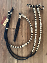 Load image into Gallery viewer, Romal Reins 30 Plait GM Pattern Black Reins/Natural Buttons xtra long xxxxxxxx