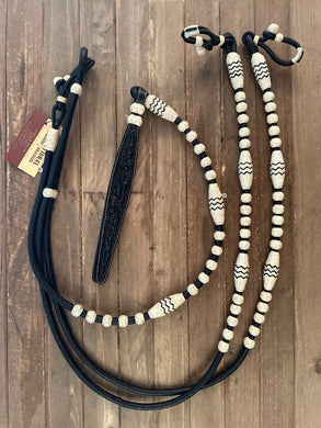 Romal Reins 30 Plait GM Pattern Black Reins/Natural Buttons xtra long xxxxxxxx