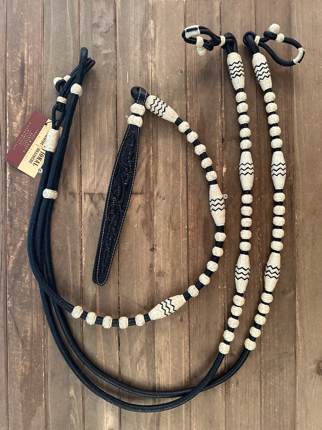 Romal Reins 30 Plait GM Pattern Black Reins/Natural Buttons xtra long xxxxxxxx