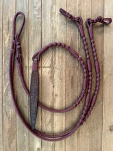 Load image into Gallery viewer, Romal Reins 16 plait 110” Kangaroo GM Pattern Burgundy Latigo Color