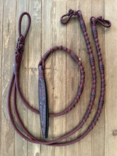 Load image into Gallery viewer, Romal Reins 16 plait 110” Kangaroo GM Pattern Burgundy Latigo Color