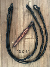 Load image into Gallery viewer, Genuine Kangaroo Romal Reins 12 Plait GM Pattern Black Weighted ON ORDER