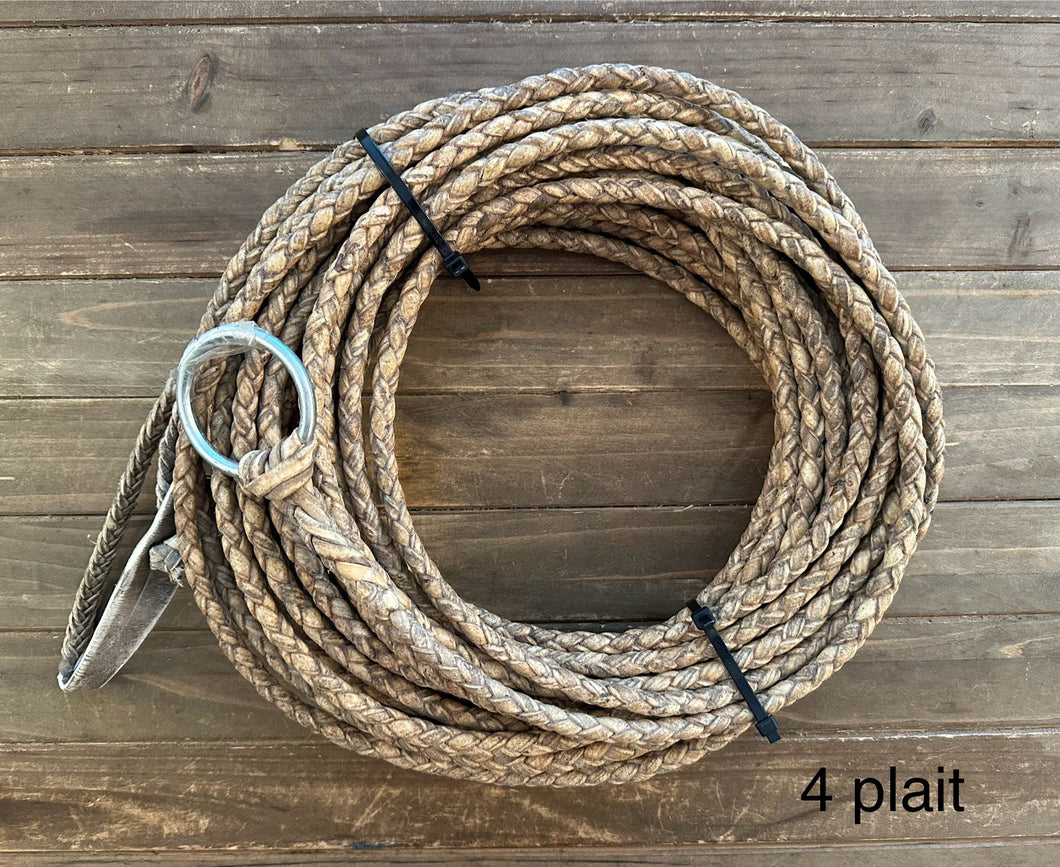 Traditional Rawhide Reata braided in 4 and 6 plait 60 to 65 feet long