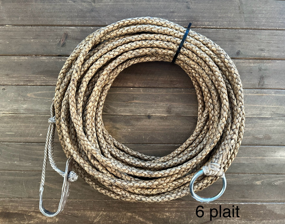 Traditional Rawhide Reata braided in 4 and 6 plait 60 to 65 feet long