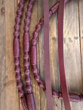 Load image into Gallery viewer, Romal Reins 16 plait 110” Kangaroo GM Pattern Burgundy Latigo Color