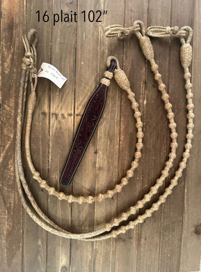 Romal Reins 16 plait 110” 60 Button Pattern Natural Rawhide Color MC1660