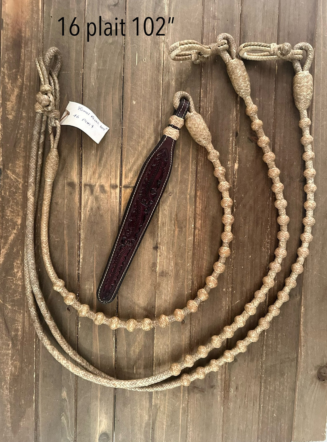 Romal Reins 16 plait 110” 60 Button Pattern Natural Rawhide Color MC1660