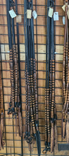 Load image into Gallery viewer, Romal Reins 30 Plait GM Pattern Black Reins with Caramel Buttons and Black Accents