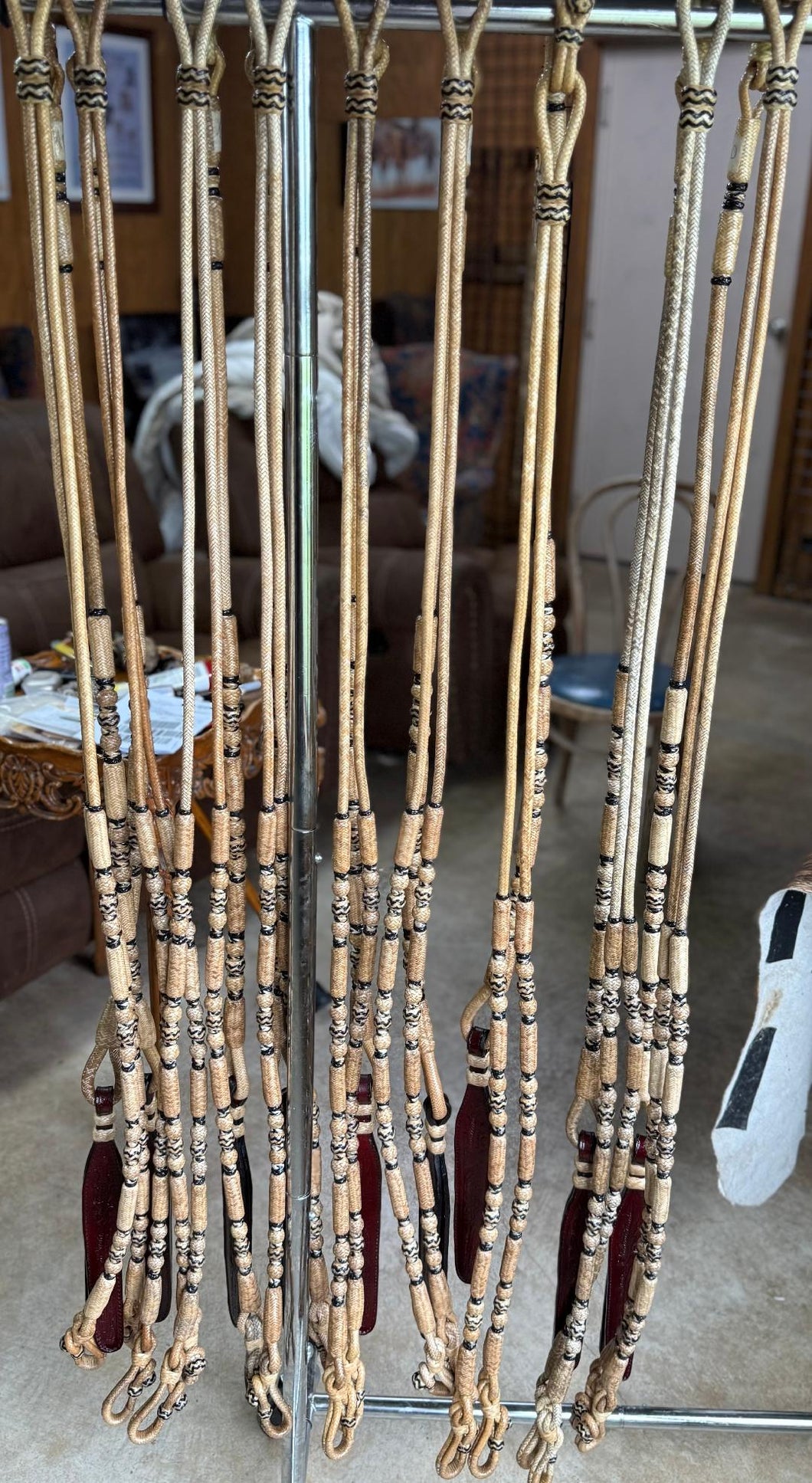 Romal Reins 30 Plait Ortega Style Natural with Black Accents