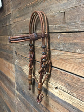 Load image into Gallery viewer, Deluxe Triple Browband Carmel Pecan Headstall w/ Throat Latch -Out of stock