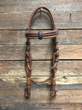 Load image into Gallery viewer, Deluxe Triple Browband Carmel Pecan Headstall w/ Throat Latch -Out of stock