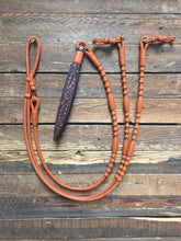 Load image into Gallery viewer, Romal Reins 16 plait 110&quot; George Moore Pattern Kangaroo Saddle Tan Solid Color