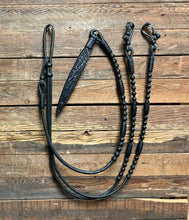 Load image into Gallery viewer, Romal Reins 16 plait 110” Black Kangaroo  GM Pattern XXXX