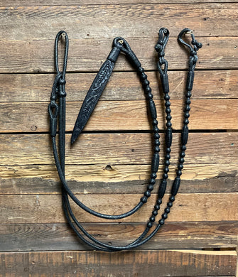 Romal Reins 16 plait 110” Black Kangaroo  GM Pattern XXXX