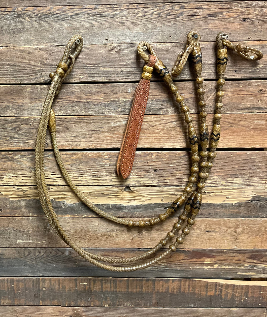 Romal Reins 8 plait Oklahoma Pattern w/ black accents 110”