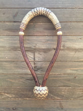 Load image into Gallery viewer, Bosal 5/8&quot; or 1/2&quot; 24 to 32 Plait Carmel Colored Cheeks, Natural Noseband w/ accents