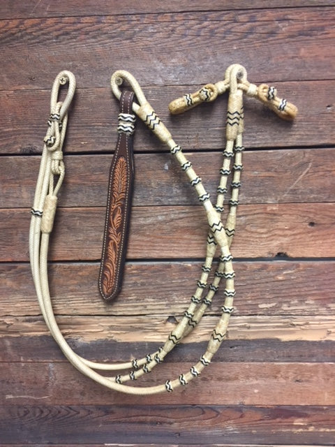 Romal Reins 16 Plait Oklahoma Pattern Black Accents All Barrels/Buttons XXXX