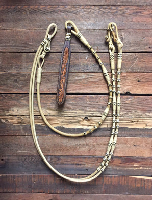 Romal Reins 18 Plait Oklahoma Pattern Black Accents All Barrels & Buttons - M